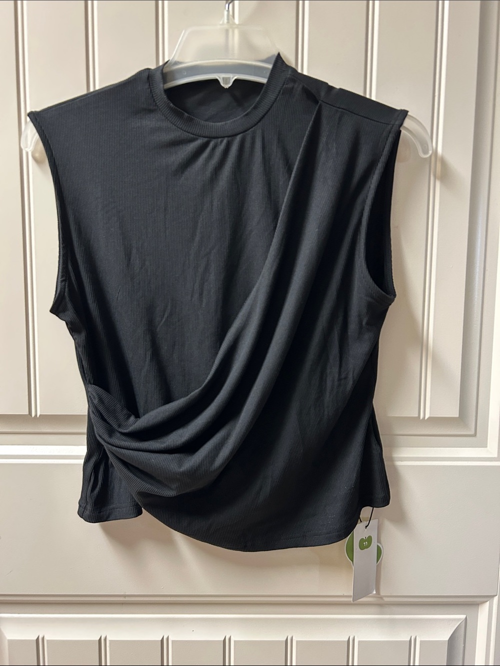 Cider Black Sleeveless Draped Crewneck Tank